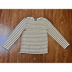 Saint James L'Atelier Womens Striped Boat Neck Long Sleeve Top Blue White Size M